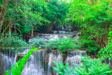 Naklejka na ściany i meble Beautiful waterfall in Huay Mae Kamin Kanjanaburi Thailand