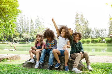 Group of children in a field trips.