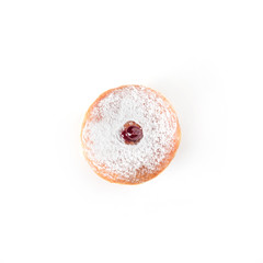 Glazed donut, top view on white background, isolated. Chocolate drawing