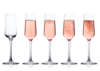 Elegant Rose pink champagne glasses with bubbles