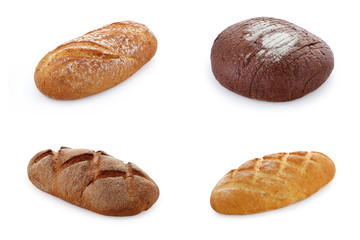 Assortment of various types of bread isolated on white background, made in studio isolated