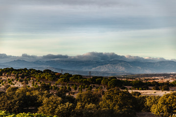 Panoramic view from hills to cloudy sky in Madrid
