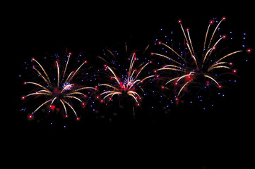 Festive multicolored fireworks on black background