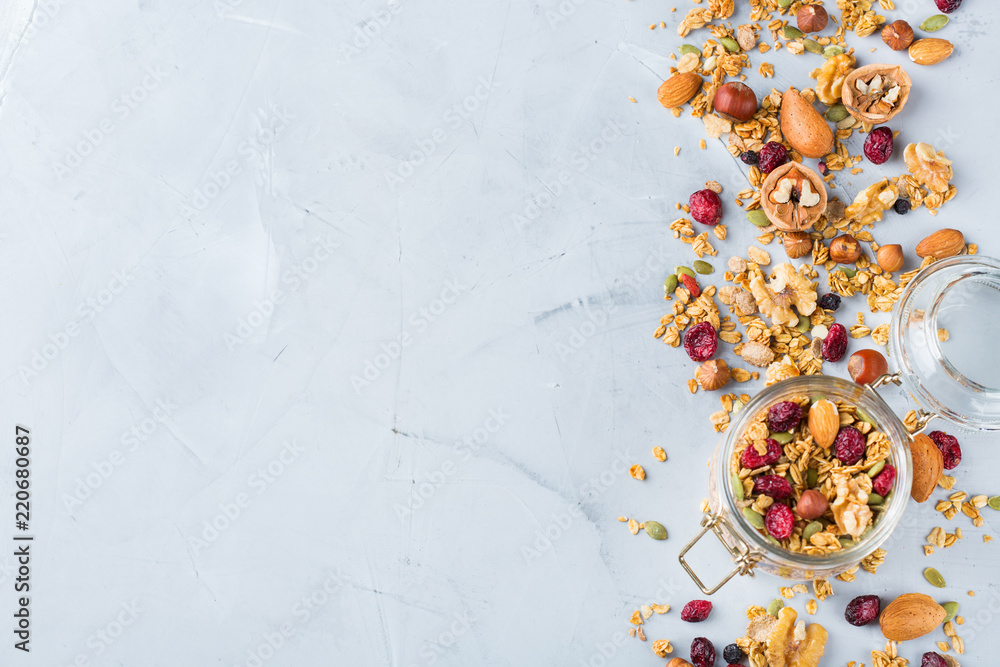 Wall mural healthy homemade cereal muesli granola for breakfast