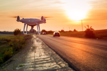 Fototapeta na wymiar Drone beside a road