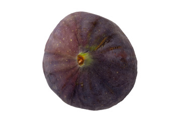 Close-up of a ripe purple fig fruit isolated on white background. Concept health.