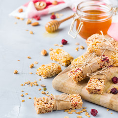 Healthy homemade cereal muesli granola bars for breakfast