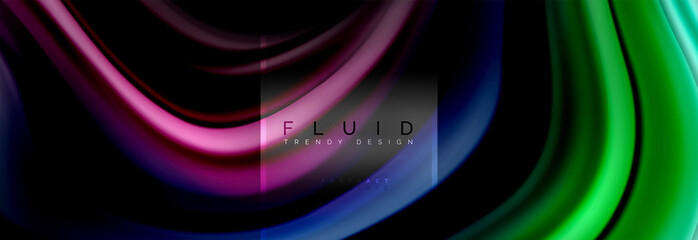 Fluid colors abstract background colorful poster, twisted liquid design on black, colorful marble or plastic wave texture backdrop, multicolored template for business or technology presentation or web