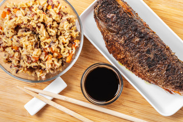 cooked fish with rice
