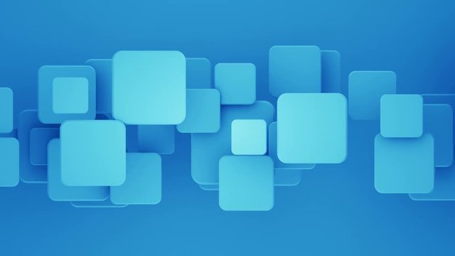 Overlapping blue squares. Abstract motion geometric background. Seamless loop 3D render animation 4k UHD 3840x2160
