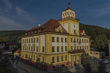 Fototapeta na wymiar City hall in Kraslice town in Krusne mountains