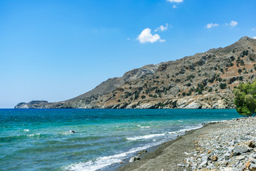 Obraz premium View on beautiful sea with mountain in background.