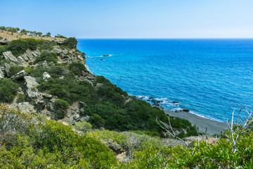 View on beautiful sea with rocky foreground.