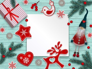 Abstract christmas background, red and white stylized Scandinavian decorations