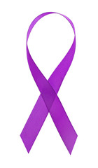 Violet awareness ribbon isolated on a white background. Pancreas cancer concept, Family violence and Alzheimer disease.