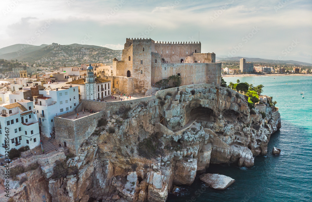 Wall mural old castle in the town of peniscola panoramic view of the city. province of castellon, valencian com