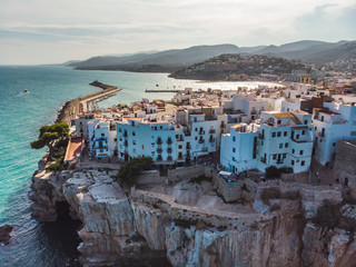 rock, roof and white houses of the Spanish city of Peniscola. province of Castellon, Valencian...