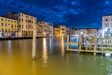 Scenic view at night over the Grand Canal, Venice, Italy