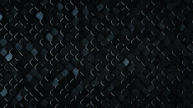 Rhombus pattern with dark rough metallic surface. Abstract computer graphic. 3D render seamless loop animation 4k UHD 3840x2160
