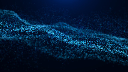 Wave of particles. Abstract particle. Data visualization. Abstract digital background. 4k rendering.