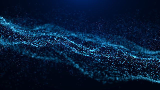 Wave of particles. Abstract particle. Data visualization. Abstract digital background. 4k rendering.