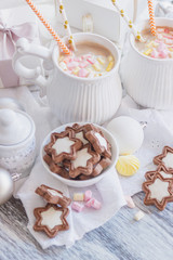 Marshmallow, cookies, meringues and different Christmas decorations