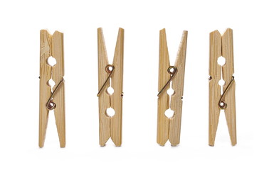 Set clothespins, natural bamboo peg isolated on white background