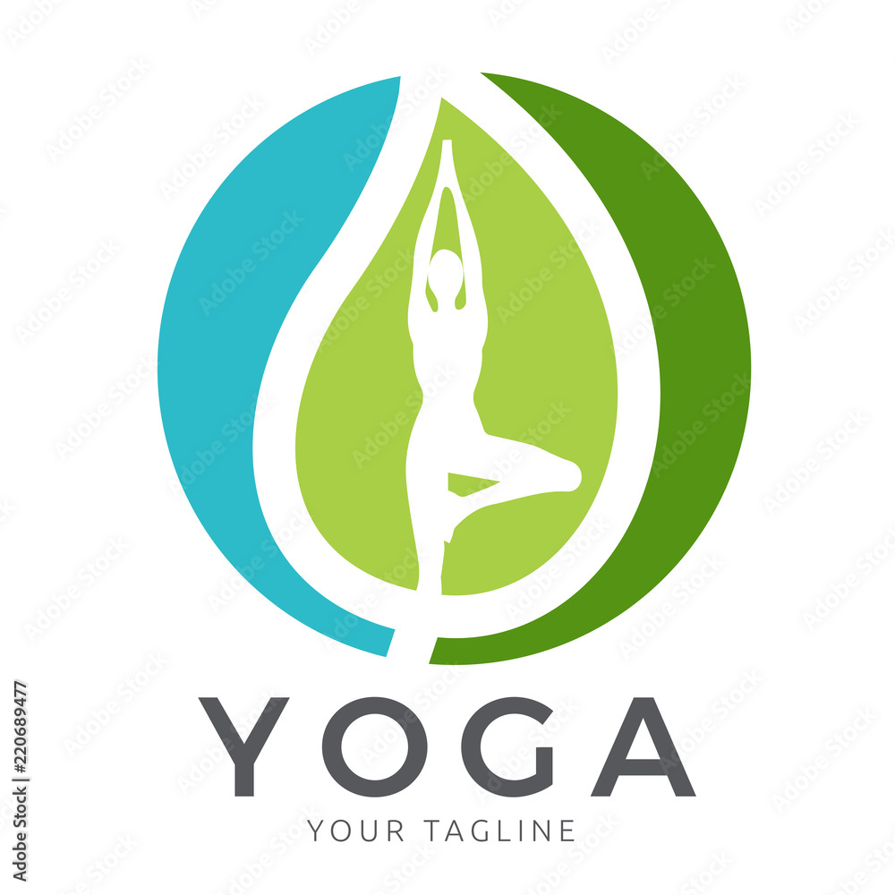 Canvas Prints Natural Yoga Logo, Leaf Yoga Pose Logo, Abstract 