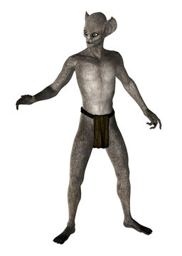 Creature with bat face, full body isolated on white. 3D rendering.