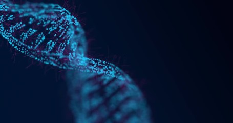 Abstract glittering DNA double helix with depth of field rotating. Mysterious source science animation. Genom futuristic footage. Conceptual design of genetics information. 4k UHD. - Powered by Adobe