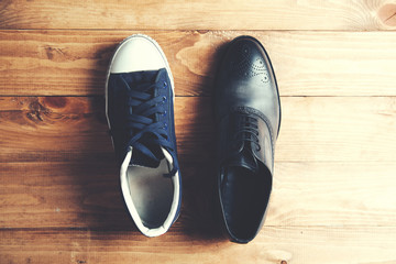 sneakers and brown classic shoes