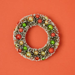 Christmas holiday minimal concept with wreath decoration