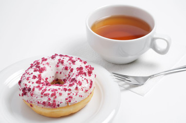 Donut with cream cheese and tea