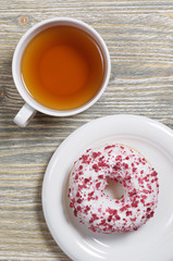Donut with cream cheese and tea