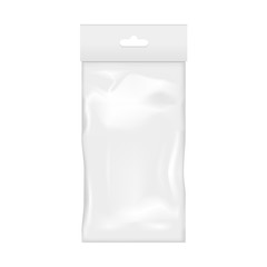 Blank of transparent plastic pocket bag with hand slot. Vector