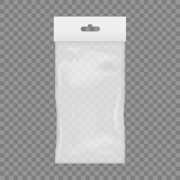 Blank of transparent plastic pocket bag with hand slot. Vector
