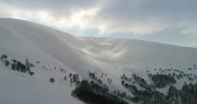 Aerial view: Transcarpathian mountains, Mount Gemba, Beutifull winter, skiing resort, Pilipets, Ukraine