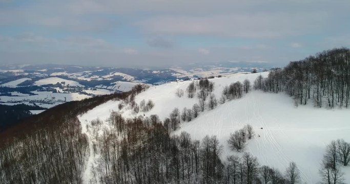 Aerial view: Transcarpathian mountains, skiing resort, Pilipets, Ukraine
