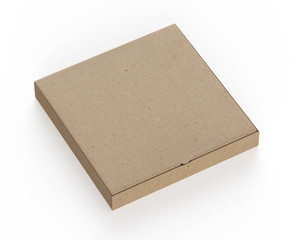 Cardboard pizza box (300x300x40)  isolated on white background. Realistic rendered mockup.