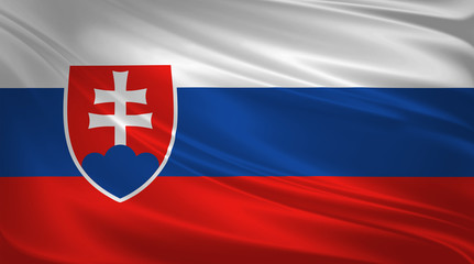 Slovakia flag blowing in the wind. Background texture. 3d rendering, wave.