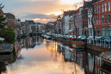 LEIDEN, NETHERLANDS - OCTOBER 23: Waterways and typical Dutch architecture on October 23, 2013 in Leiden