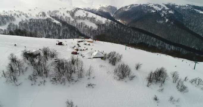 Aerial view: Transcarpathian mountains, Mount Gemba, Beutifull winter, skiing resort, Pilipets, Ukraine
