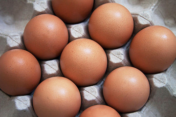 Detail of brown eggs close up