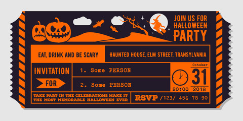Naklejka premium Vintage Halloween party invitation design template. Vector Illustration