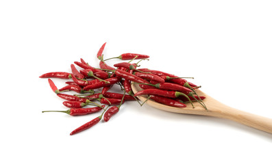 Heap of Small Very Hot Chili Peppers Isolated on White Background