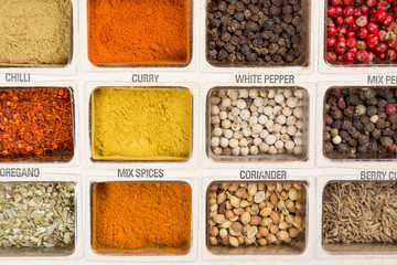 Fresh spices close up as a background. Top view. Turkish cuisine.