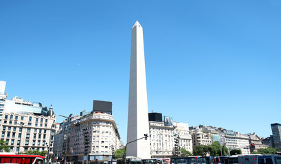 The Obelisk at 9 De Julio Avenue.  Time Square of Argentina. A major touristic destination in Buenos Aires, Argentina