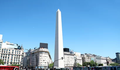 Foto auf Acrylglas The Obelisk at 9 De Julio Avenue.  Time Square of Argentina. A major touristic destination in Buenos Aires, Argentina © birdiegal