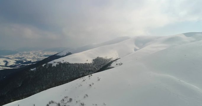 Aerial view: Transcarpathian mountains, Beutifull winter, skiing resort, Pilipets, Ukraine