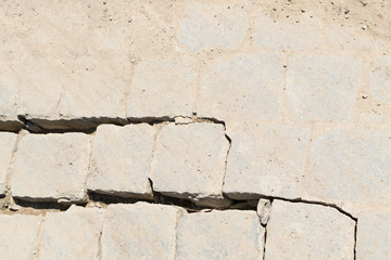 Grey Old Stone Pavement Top View or Granite Cobblestone Road
